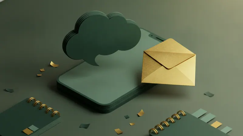 Telefon ekranından çıkan boş konuşma balonu ve altın zarf: SMS ile aktivasyon kampanyası