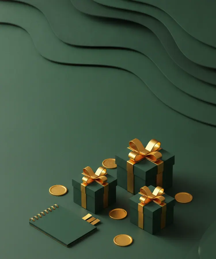 Altın kurdeleli üç hediye kutusu ve altın paralar: Jojobet bonus kampanyaları