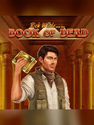 Book of Dead slotunun kapak görseli, kâşif ve Mısır tapınağı
