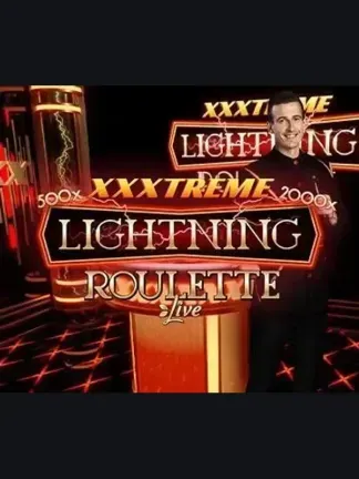 XXXtreme Lightning Roulette canlı oyununun kapak görseli, koyu stüdyoda rulet